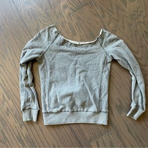 Rok Rhinestone Distressed Wide Neck Sweatshirt - XS